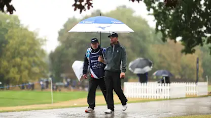 image: Heavy rain suspends play on day one at The Belfry