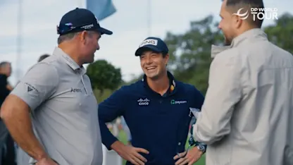 image: Fleetwood, Hovland & Fox surprise a fan at the BMW PGA Championship