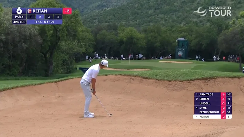 image: Kristoffer Reitan hits sensational bunker shot at the 6th Hole