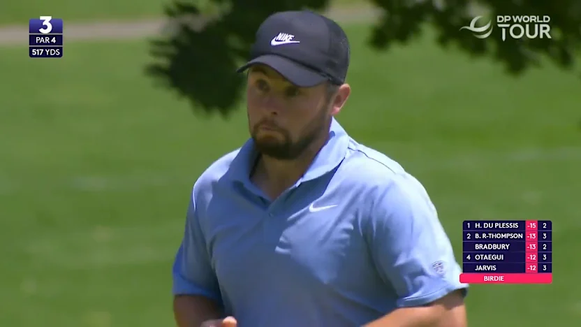 image: Alex Fitzpatrick chips in for birdie at the third