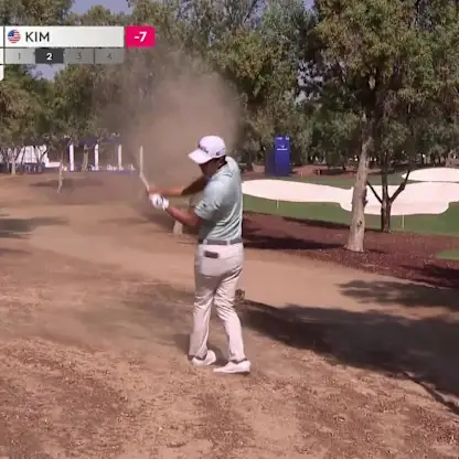 image: WATCH: Michael Kim's excellent approach from the trees at 15