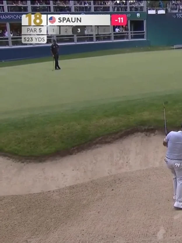 image: WATCH | JJ Spaun lips out for an eagle at 18th 