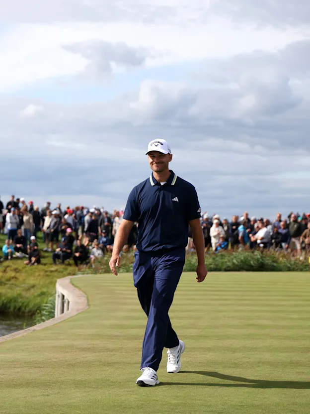 image: WATCH | Rasmus Højgaard holes out for eagle and joins the lead